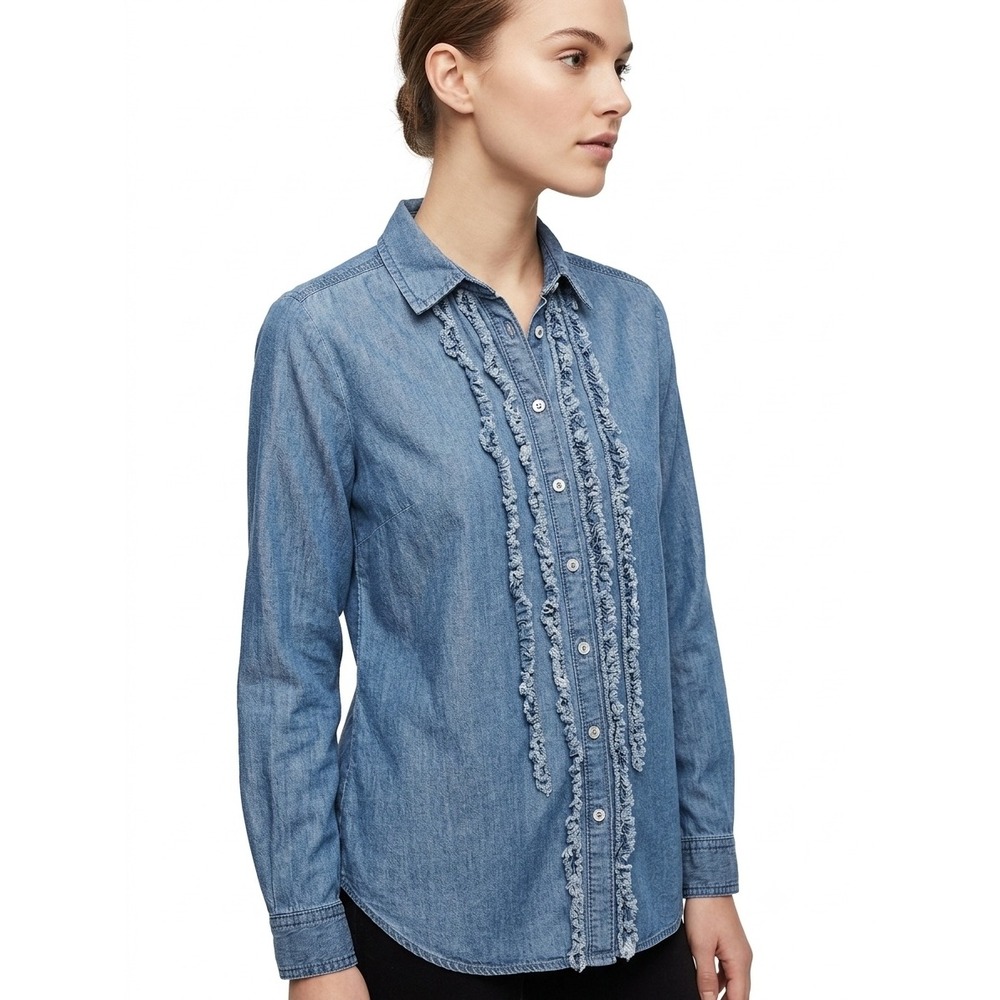 Pilcro Anthropologie Grunge Y2K Festival Chambray Ruffle Button Down XS Denim